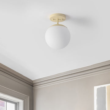 Marcel Bistro 7.75" Bohemian Farmhouse Iron/Frosted Glass LED Semi Flush Mount - JONATHAN Y